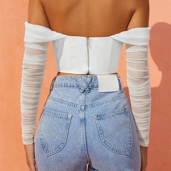 White corset mesh strapless top - Picture 3 of 4